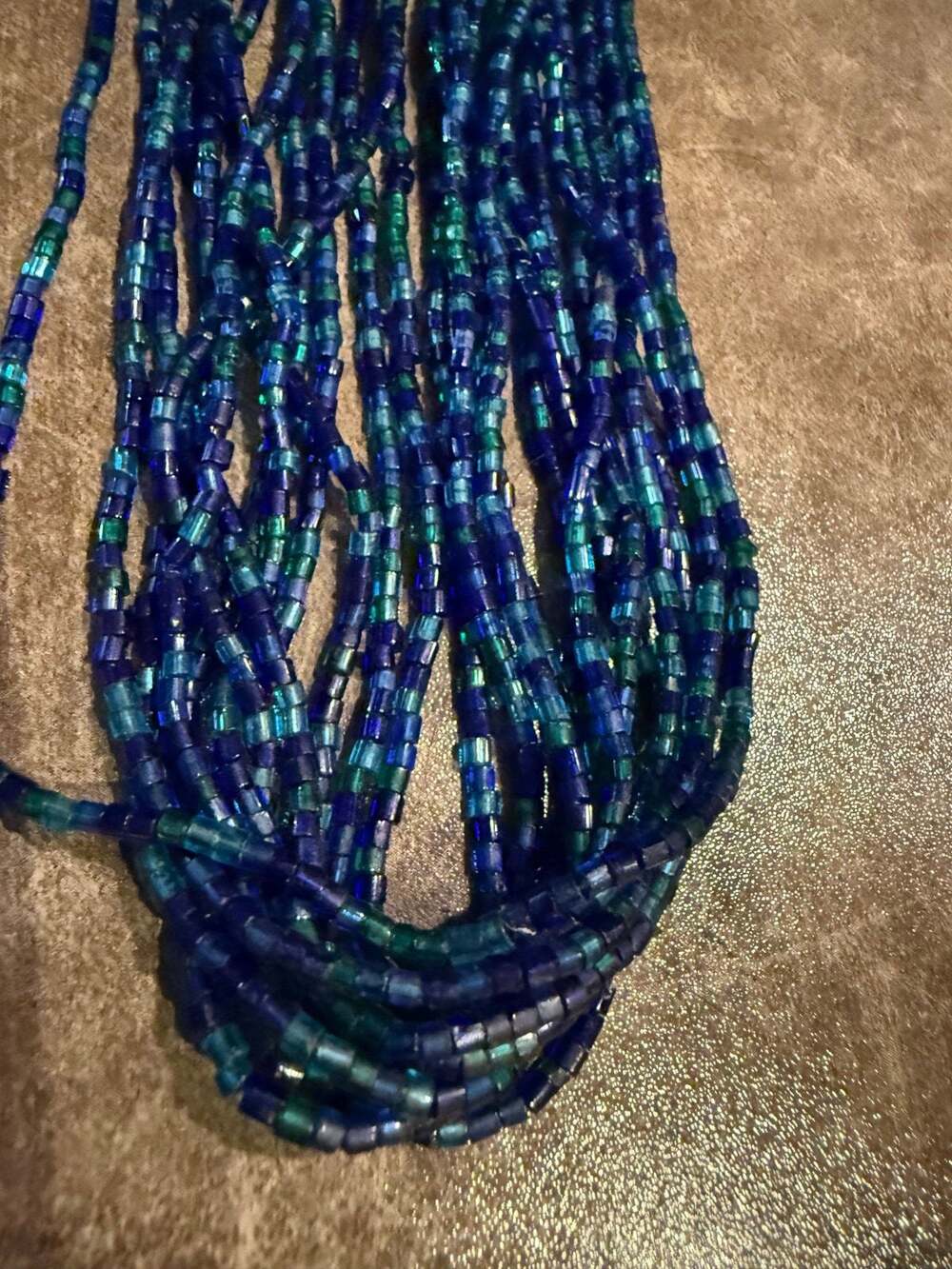 Multi-Strand Beaded Statement Necklace – Blue & Green Iridescent Tones